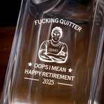 Gepersonaliseerde karikatuurkaraf karaf met gegraveerde naam en jaar van het pensioen cadeau voor vader opa whiskyliefhebber