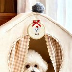 Ornamento ricamato personalizzato con il volto dell'animale domestico, con nome e fiocco rosso, regalo di Natale per gli amanti degli animali.