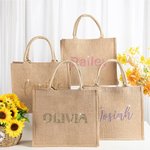 Personalised Rhinestone Large Jute Tote Bag with Name Wedding Party Birthday Gift for Women