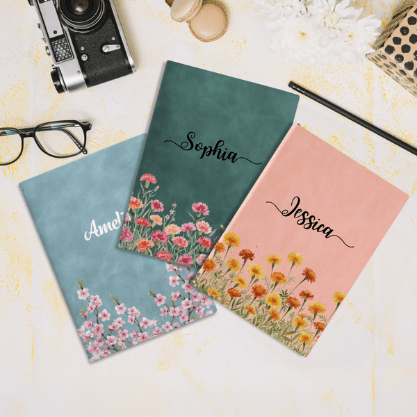 Personalised Watercolour Style Birth Flower A5 Journal Notebook with Name Daily Use Birthday Gift for Friends Family