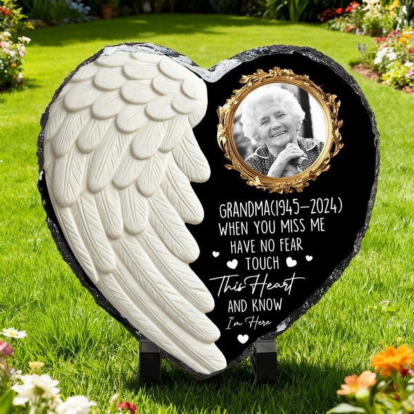 Personalized Angel Wing Heart Memorial Photo Garden Stone with Name Garden Decoration Memorial Gift for Loss of a Loved One Pet Owners