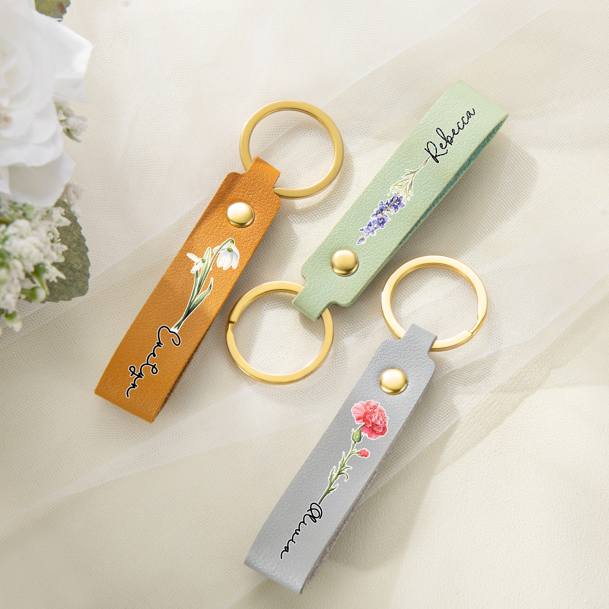 Porte-clés personnalisé en cuir PU avec nom Fête de mariage Anniversaire Cadeau pour femme