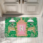 Personalized Leopard Pagoda Chinoiserie Non-Slip Door Mat with Initial Entryway Home Decor Housewarming Gift for Family
