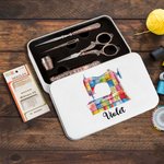 Personalized Patch Sewing Machine 6 Pcs Sewing Tools Set with Tin Box and Name Birthday Gift for Tailor Sewing Lover
