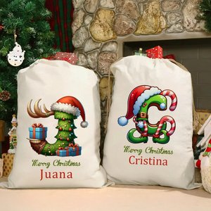 Ayudante de Santa listo para compartir alegría - bolsa de regalo personalizada de lona con cordón detalles para fiestas regalo de Navidad
