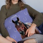 Personalisierte Hufeisen Pferd Gesicht Foto werfen Kissenbezug mit Namen Home Decor Geburtstag Jahrestag Geschenk für Pferdebesitzer Liebhaber