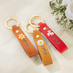 Personalized Watercolor Style Birth Flower PU Leather Keychain with Name Wedding Party Birthday Anniversary Gift for Her