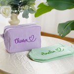 Borsa per cosmetici personalizzata con nome ricamato a forma di cuore design a strisce regalo per donne