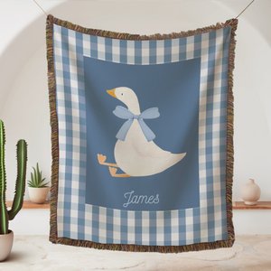 Personalisierte Gans Baby Gingham Quaste weiche Decke mit Namen Storybook Style Home Decor Geburtstag Baby Dusche Geschenk für Kind Baby