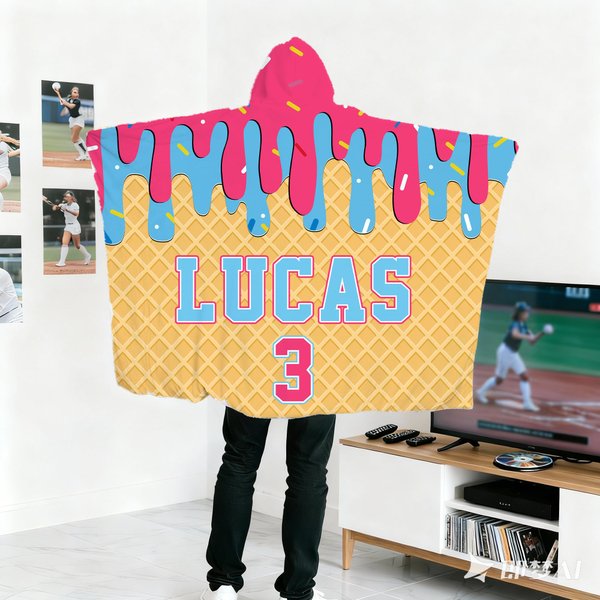 Coperta personalizzata con cappuccio con nome e numero per il gelato di baseball, regalo di compleanno per l'allenatore degli adolescenti.