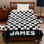 Personalized Sportball Theme Multicolor Checkerboard Pattern Soft Throw Blanket with Name Home Bedroom Decor Birthday Gift for Sport Lovers