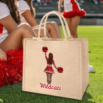 Personalised Cartoon Cheerleading Character Jute Tote Bag with Team Name Senior Night Game Day Team Gift for Cheerleaders Coaches