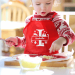Personalized Christmas Initial Adjustable Kid Apron Chef Hat Set with Name and Pocket Cooking Handcraft Activities Christmas Gift for Boys Girls