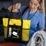 Personalised Cartoon Medical Character Pill Tote Bag with Name and Mesh Pockets Birthday Appreciation Gift for Nurse Doctor Medical Staff