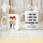 Personalized Cartoon Couple Characters 11 oz 15 oz Ceramic Mug with Names and Text Daily Use Valentine's Day Anniversary Gift for Couple