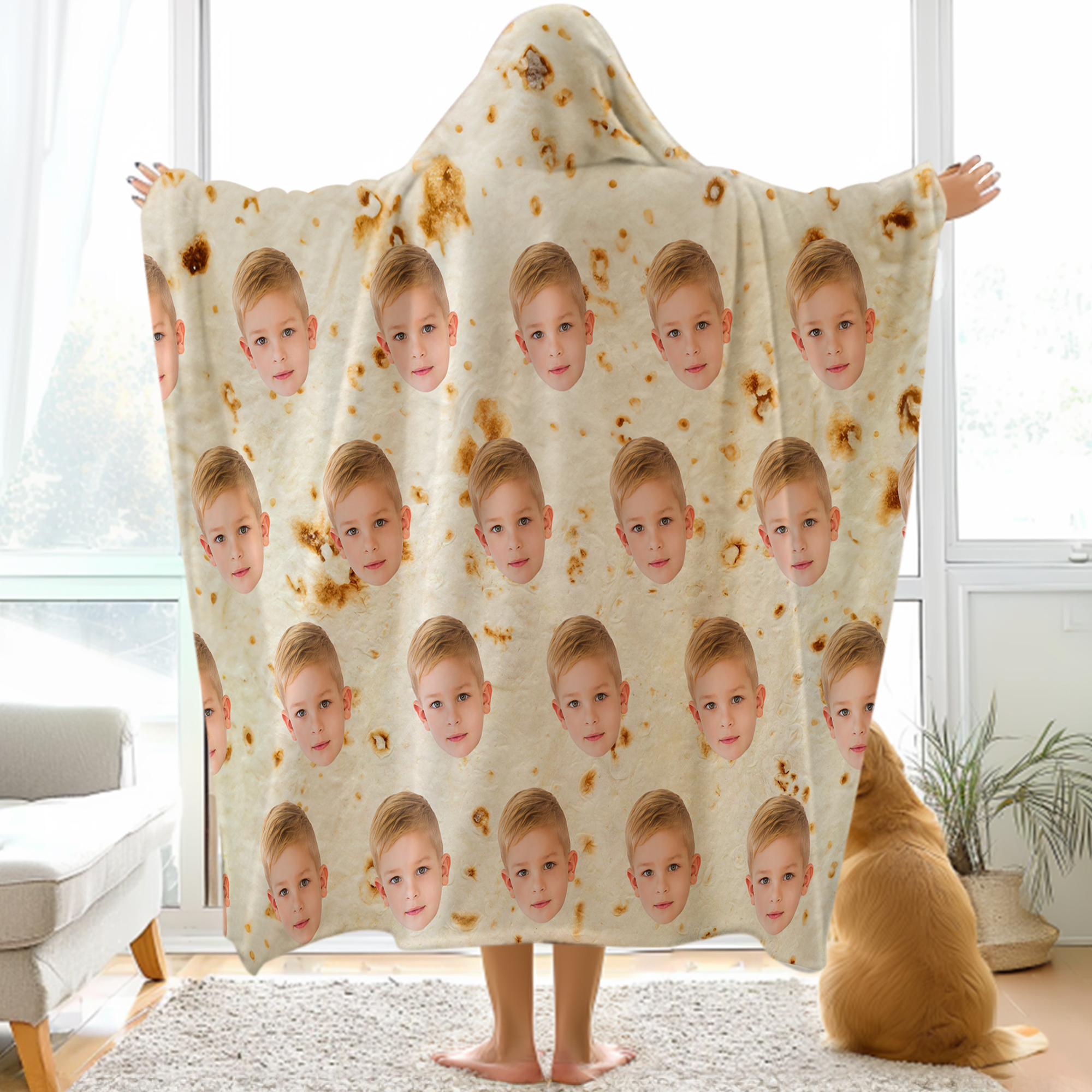 Couverture à capuche personnalisée Tacos Pizza Cookies avec photos Décoration de la maison Cadeau d'anniversaire pour la famille et les amis