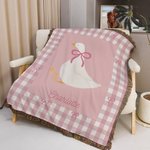 Personalized Goose Baby Gingham Tassel Soft Throw Blanket with Name Storybook Style Home Decor Birthday Baby Shower Gift for Kid Baby