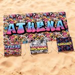 Personalised Stylish Graffiti Oversized Quick Dry Beach Towel with Name Beach Party Travel Essentials Birthday Gift for Kids Family