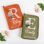 Personalized Mother-of-Pearl Effect Birth Flower PU Leather Notebook Organizer with Name and Notebook Birthday Gift for Women