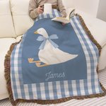 Personalized Goose Baby Gingham Tassel Soft Throw Blanket with Name Storybook Style Home Decor Birthday Baby Shower Gift for Kid Baby