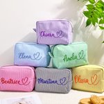 Borsa per cosmetici personalizzata con nome ricamato a forma di cuore design a strisce regalo per donne