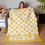 Personalized Sportball Theme Multicolor Checkerboard Pattern Soft Throw Blanket with Name Home Bedroom Decor Birthday Gift for Sport Lovers