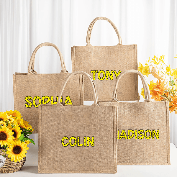 Personalized Long Tailed Marsupilami Leopard Name Large Jute Tote Bag Birthday Gift for Family Friends | Callie × Marsupilami®