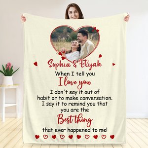 Personalized I Love You Heart Photo Soft Throw Blanket with Names Home Decor Valentine's Day Gift for Couple