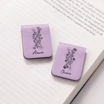 Segnalibro magnetico in pelle personalizzato con nome e fiore di nascita linea DNA regalo per amanti dei libri