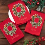 Tovagliolo personalizzato in 100% cotone con nome ghirlanda e fiocco regalo di Natale per famiglia e amici