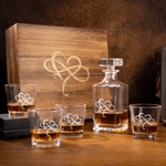 Personalized Infinity Heart Engraved Name Whiskey Decanter Glasses Set with Date and Wooden Box Birthday Anniversary Gift for Men Whiskey Lovers