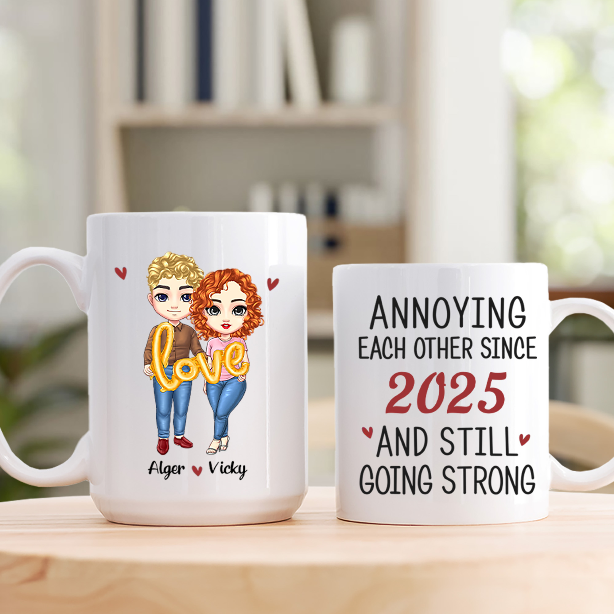 Tasse en céramique personnalisée avec noms et textes pour usage quotidien Cadeau d'anniversaire de St-Valentin pour couple