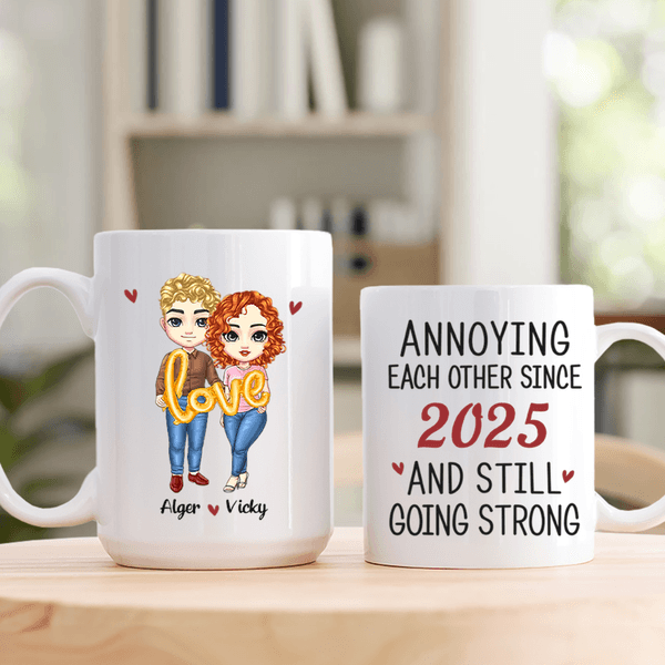 Personalised Cartoon Couple Characters 11 oz 15 oz Ceramic Mug with Names and Text Daily Use Valentine's Day Anniversary Gift for Couple