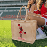 Personalised Cartoon Cheerleading Character Jute Tote Bag with Team Name Senior Night Game Day Team Gift for Cheerleaders Coaches