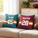 Personalized Multicolor Sports Theme Soft Throw Pillow Cover with Name and Number Home Decor Birthday Gift for Sports Lovers