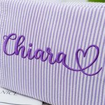 Borsa per cosmetici personalizzata con nome ricamato a forma di cuore design a strisce regalo per donne