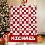 Personalized Sportball Theme Multicolor Checkerboard Pattern Soft Throw Blanket with Name Home Bedroom Decor Birthday Gift for Sport Lovers