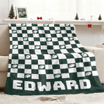 Personalized Sportball Theme Multicolor Checkerboard Pattern Soft Throw Blanket with Name Home Bedroom Decor Birthday Gift for Sport Lovers