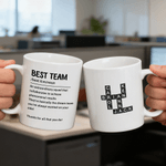 Personalized Best Team Crossword Game 11 oz 15 oz Ceramic Mug with Names Birthday Gift for Family Friends