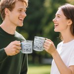 Personalizzato Home Is Where We Park It Campfire Mountain Forest Design 12 oz tazza smaltata con nome Anniversario Regalo di compleanno per coppia