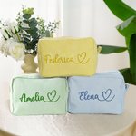 Borsa per cosmetici personalizzata con nome ricamato a forma di cuore design a strisce regalo per donne
