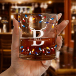 Personalised Christmas Hat Reindeer Antlers Floral Initial Lights 10 oz Whiskey Glass with Name Anniversary Christmas Gift for Dad Whiskey Lover