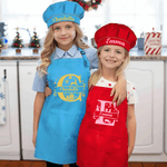 Personalized Christmas Initial Adjustable Kid Apron Chef Hat Set with Name and Pocket Cooking Handcraft Activities Christmas Gift for Boys Girls