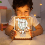 Animale personalizzato Mongolfiera Acrilico LED Luce Notturna con Base in Legno e Nome Regalo di Compleanno Anniversario per Famiglia Bambini