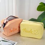 Borsa per cosmetici personalizzata con nome ricamato a forma di cuore design a strisce regalo per donne