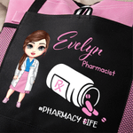 Personalised Cartoon Medical Character Pill Tote Bag with Name and Mesh Pockets Birthday Appreciation Gift for Nurse Doctor Medical Staff