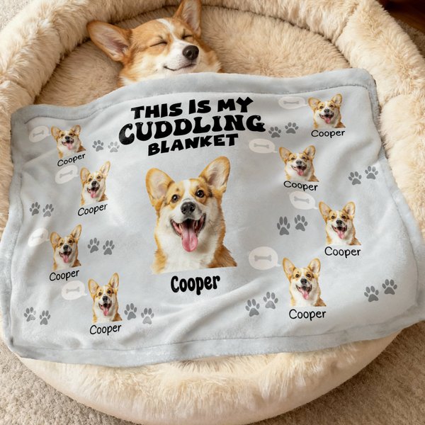 Personalised Paw Print This Is My Cuddling Blanket Face Photo Soft Pet Blanket with Name Home Decor Birthday Gift for Dog Cat Owners