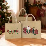 Sac en Jute Réutilisable Personnalisé avec Nom de Style Noël Cadeau de Fête Noël pour Enfants Famille