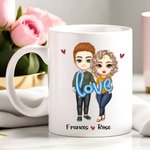 Personalized Cartoon Couple Characters 11 oz 15 oz Ceramic Mug with Names and Text Daily Use Valentine's Day Anniversary Gift for Couple
