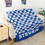 Personalized Sportball Theme Multicolor Checkerboard Pattern Soft Throw Blanket with Name Home Bedroom Decor Birthday Gift for Sport Lovers